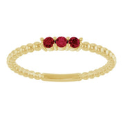14K Yellow Lab-Grown Ruby Beaded Ring