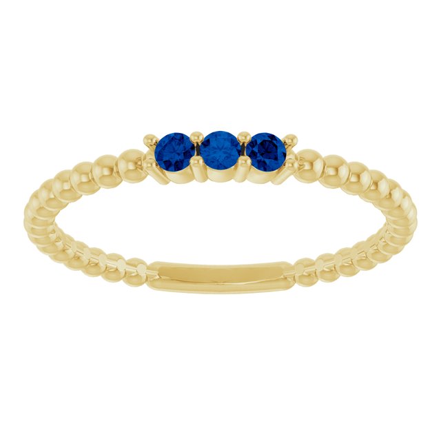 14K Yellow Lab-Grown Blue Sapphire Beaded Ring