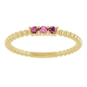 14K Yellow Natural Pink Tourmaline Beaded Ring