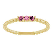 14K Yellow Natural Pink Tourmaline Beaded Ring