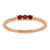 14K Rose Natural Ruby Beaded Ring