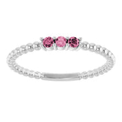 Platinum Natural Pink Tourmaline Beaded Ring