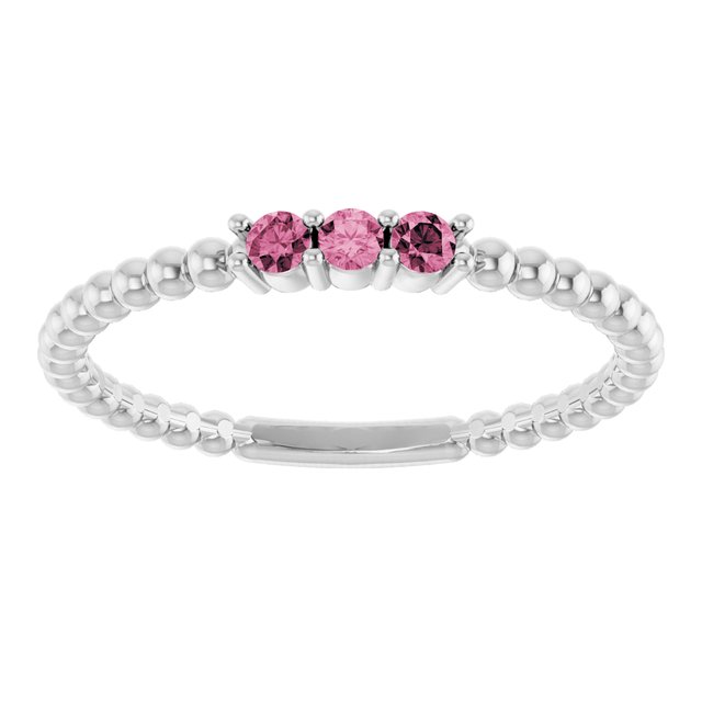 Platinum Natural Pink Tourmaline Beaded Ring