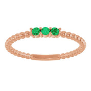 14K Rose Lab-Grown Emerald Beaded Ring