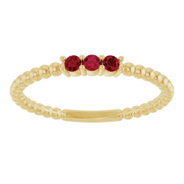 14K Yellow Natural Ruby Beaded Ring