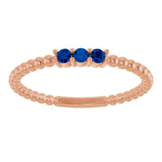 14K Rose Lab-Grown Blue Sapphire Beaded Ring