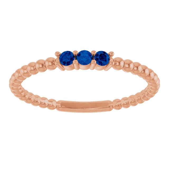 14K Rose Lab-Grown Blue Sapphire Beaded Ring