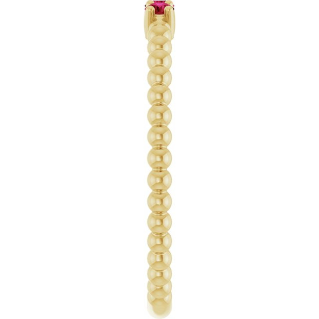 14K Yellow Lab-Grown Ruby Beaded Ring