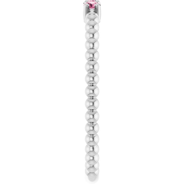 Platinum Natural Pink Tourmaline Beaded Ring