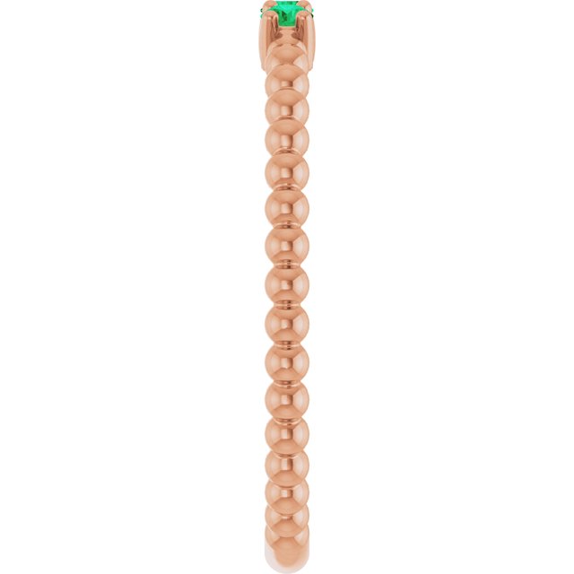 14K Rose Lab-Grown Emerald Beaded Ring