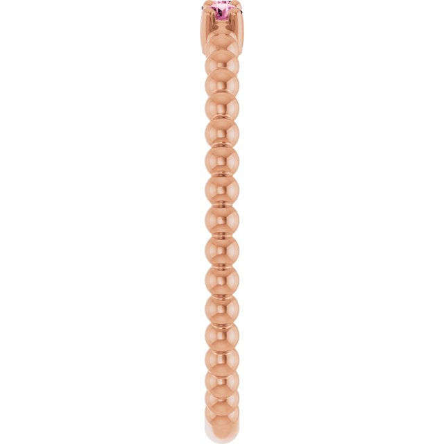 14K Rose Natural Pink Tourmaline Beaded Ring