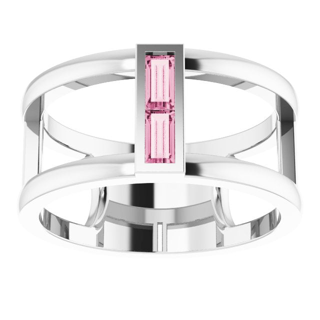 14K White Natural Pink Tourmaline Negative Space Ring