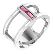 14K White Natural Pink Tourmaline Negative Space Ring