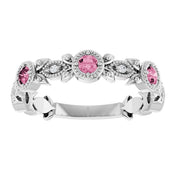 Sterling Silver Natural Pink Tourmaline & .03 CTW Natural Diamond Leaf Ring