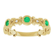 14K Yellow Natural Lab-Grown Emerald & .03 CTW Natural Diamond Leaf Ring