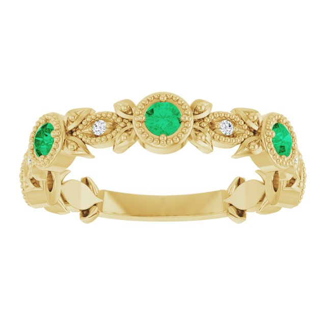 14K Yellow Natural Lab-Grown Emerald & .03 CTW Natural Diamond Leaf Ring
