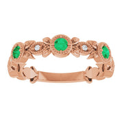 14K Rose Natural Lab-Grown Emerald & .03 CTW Natural Diamond Leaf Ring