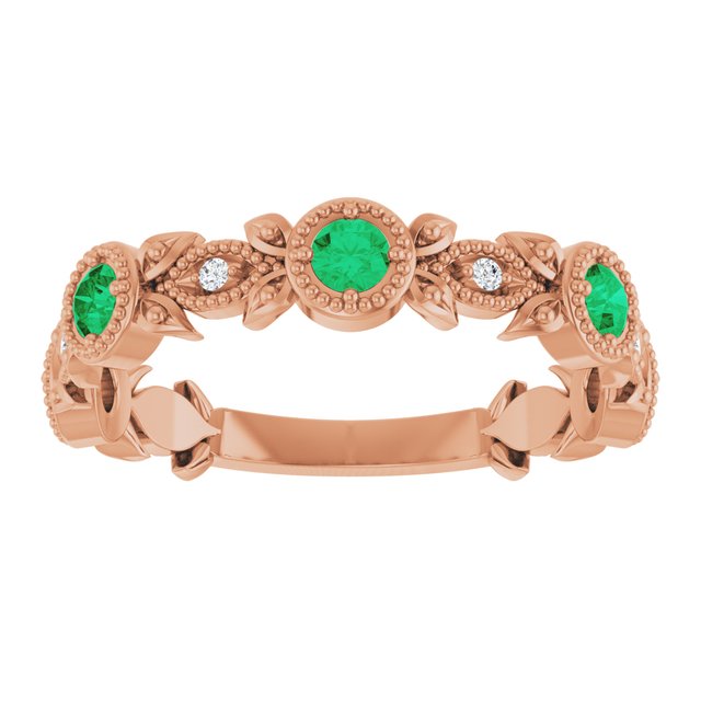 14K Rose Natural Lab-Grown Emerald & .03 CTW Natural Diamond Leaf Ring