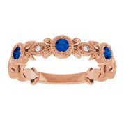 14K Rose Natural Lab-Grown Blue Sapphire & .03 CTW Natural Diamond Leaf Ring