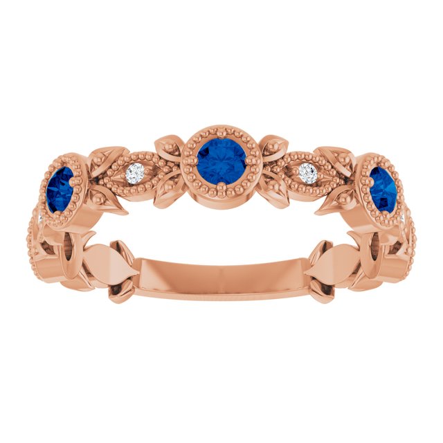 14K Rose Natural Lab-Grown Blue Sapphire & .03 CTW Natural Diamond Leaf Ring