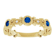 14K Yellow Natural Lab-Grown Blue Sapphire & .03 CTW Natural Diamond Leaf Ring