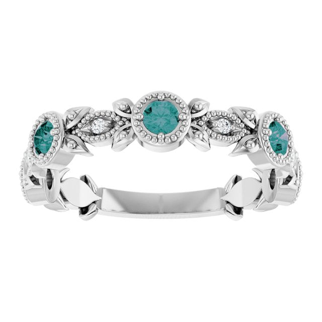 14K White Lab-Grown Alexandrite & .03 CTW Natural Diamond Leaf Ring