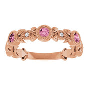 14K Rose Natural Pink Tourmaline & .03 CTW Natural Diamond Leaf Ring