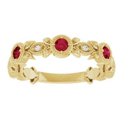 14K Yellow Natural Ruby & .03 CTW Natural Diamond Leaf Ring