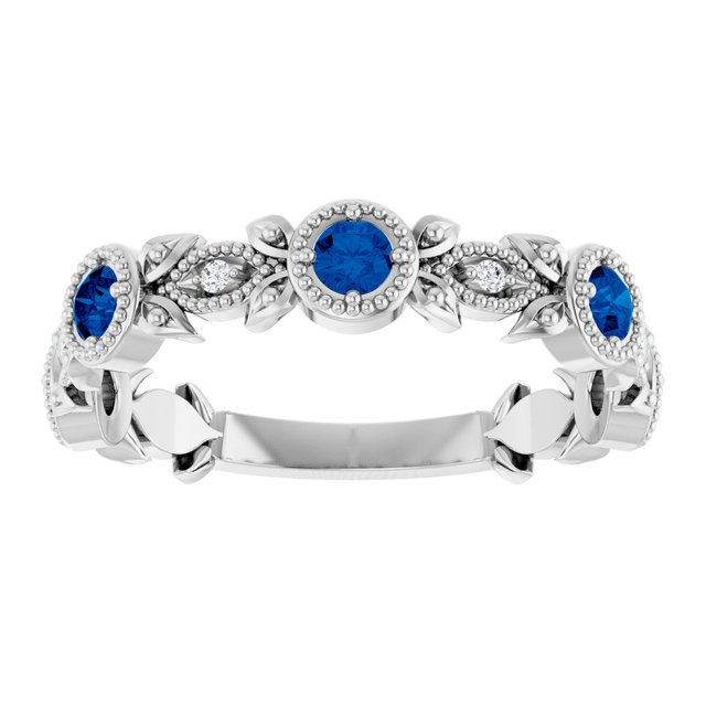Platinum Natural Lab-Grown Blue Sapphire & .03 CTW Natural Diamond Leaf Ring