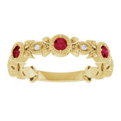 14K Yellow Natural Lab-Grown Ruby & .03 CTW Natural Diamond Leaf Ring