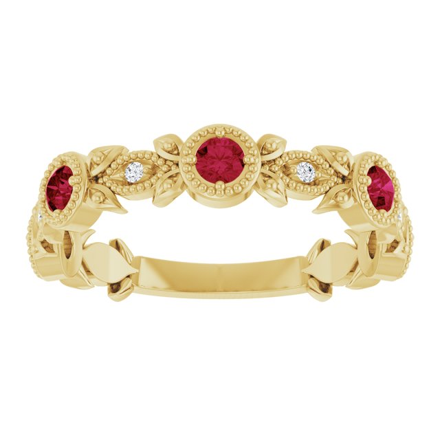 14K Yellow Natural Lab-Grown Ruby & .03 CTW Natural Diamond Leaf Ring