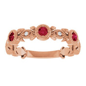 14K Rose Lab-Grown Ruby & .03 CTW Natural Diamond Ring