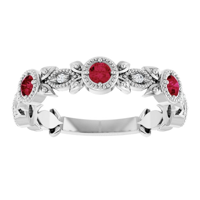 Sterling Silver Natural Ruby & .03 CTW Natural Diamond Leaf Ring