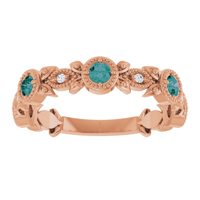14K Rose Lab-Grown Alexandrite & .03 CTW Natural Diamond Leaf Ring