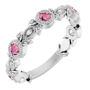 Sterling Silver Natural Pink Tourmaline & .03 CTW Natural Diamond Leaf Ring