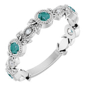 Sterling Silver Lab-Grown Alexandrite & .03 CTW Natural Diamond Leaf Ring