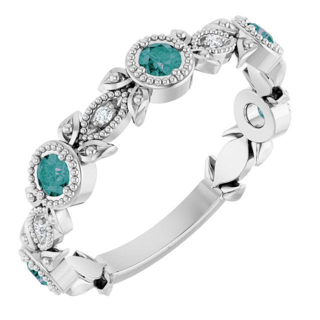 Sterling Silver Lab-Grown Alexandrite & .03 CTW Natural Diamond Leaf Ring