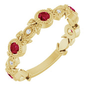 14K Yellow Natural Lab-Grown Ruby & .03 CTW Natural Diamond Leaf Ring