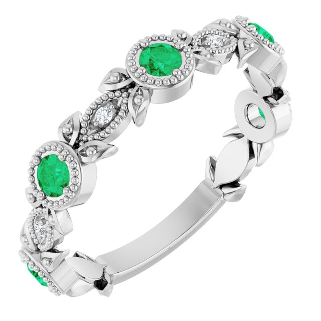 Platinum Natural Lab-Grown Emerald & .03 CTW Natural Diamond Leaf Ring