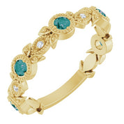 14K Yellow Lab-Grown Alexandrite & .03 CTW Natural Diamond Leaf Ring