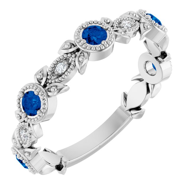 Sterling Silver Natural Lab-Grown Blue Sapphire & .03 CTW Natural Diamond Leaf Ring