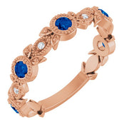 14K Rose Natural Lab-Grown Blue Sapphire & .03 CTW Natural Diamond Leaf Ring