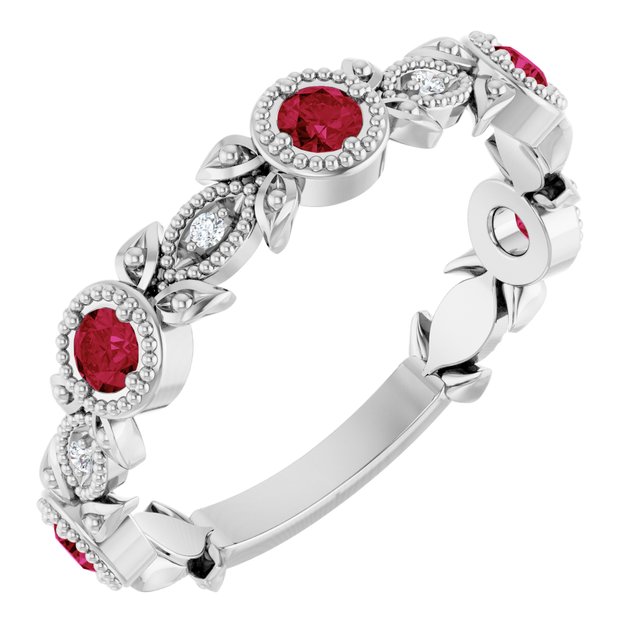 Sterling Silver Natural Ruby & .03 CTW Natural Diamond Leaf Ring
