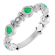 14K White Natural Lab-Grown Emerald & .03 CTW Natural Diamond Leaf Ring