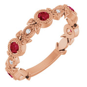 14K Rose Natural Ruby & .03 CTW Natural Diamond Leaf Ring