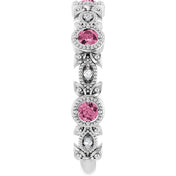 Sterling Silver Natural Pink Tourmaline & .03 CTW Natural Diamond Leaf Ring