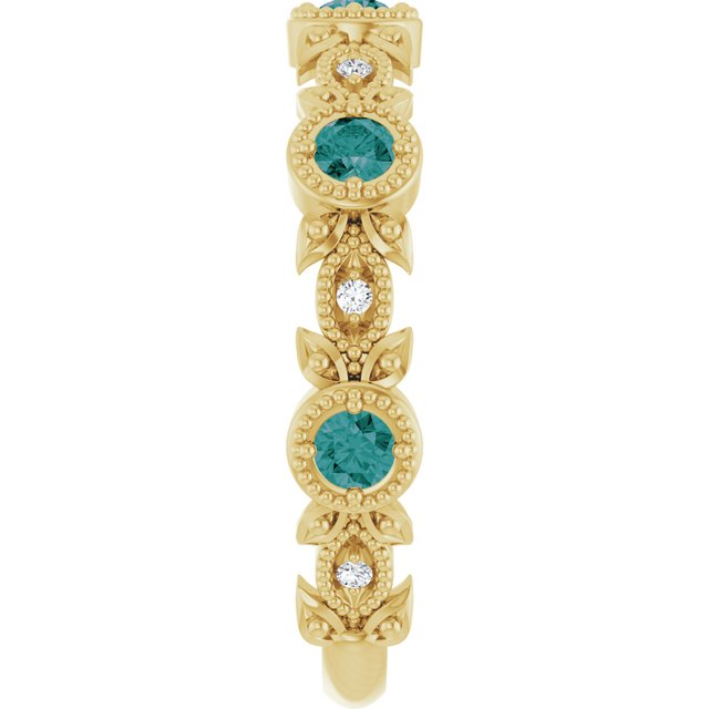 14K Yellow Lab-Grown Alexandrite & .03 CTW Natural Diamond Leaf Ring