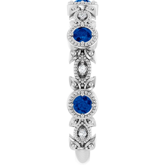 Platinum Natural Lab-Grown Blue Sapphire & .03 CTW Natural Diamond Leaf Ring