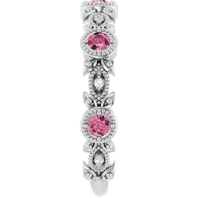 Platinum Natural Pink Tourmaline & .03 CTW Natural Diamond Leaf Ring