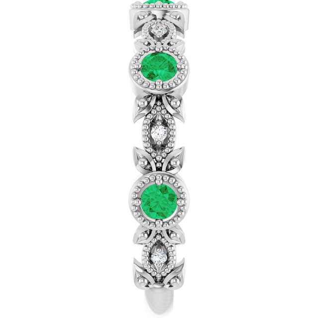 Platinum Natural Lab-Grown Emerald & .03 CTW Natural Diamond Leaf Ring